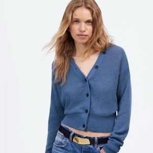 Madewell Alpaca-Blend V-Neck Cardigan Blue Cropped Sweater NWT Size XXS